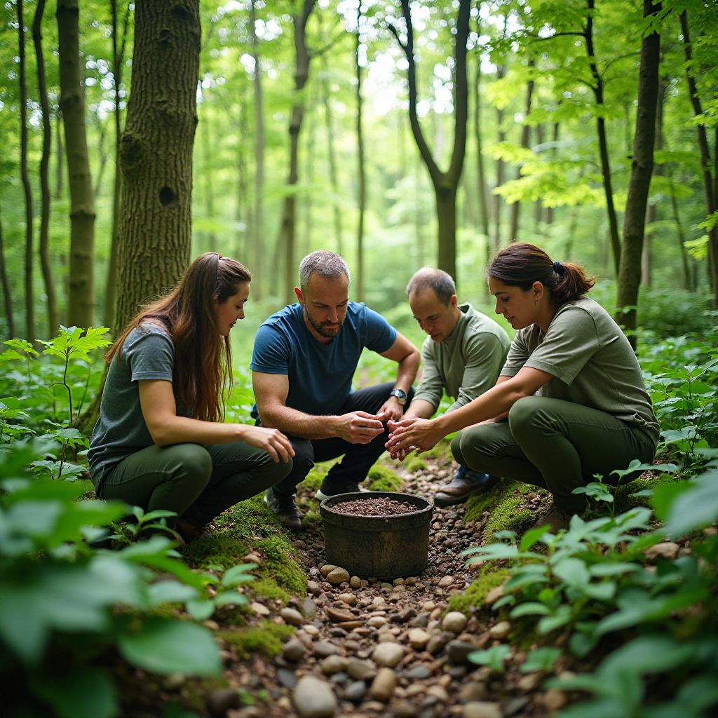 Team of environmentalists working in a forest