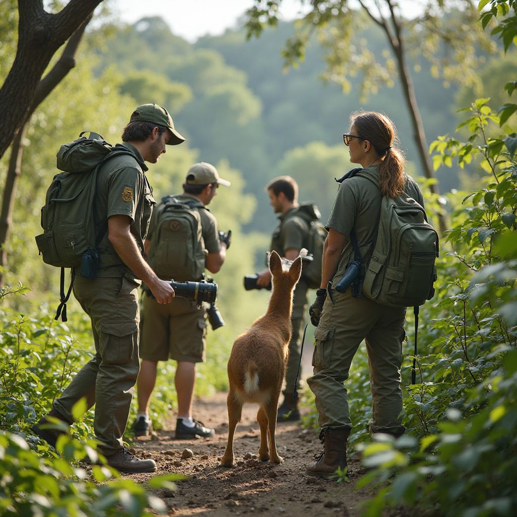 Wildlife conservation team monitoring protected species